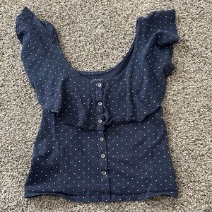 Navy Polka Dot Button-Up Top